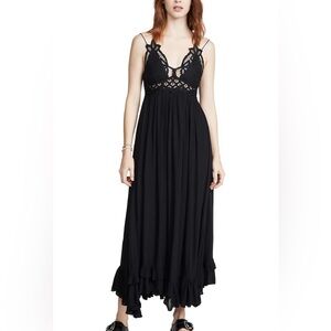 Free People Adela Maxi Slip Dress in Black